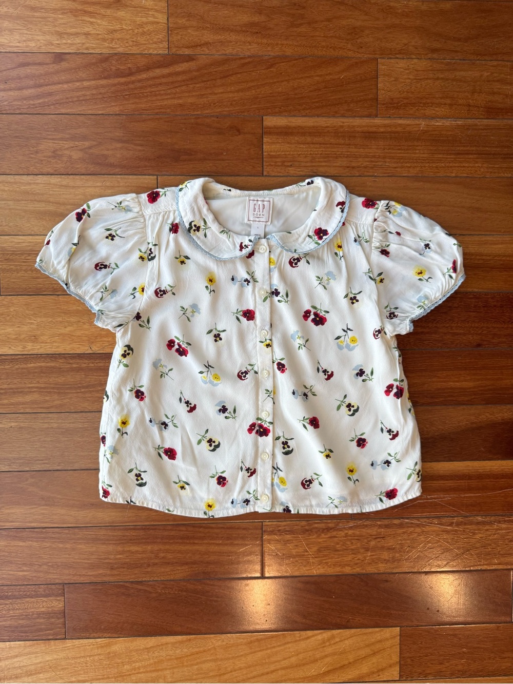 Gap x DOEN Kids White Floral Button-Front Blouse with Peter Pan Collar